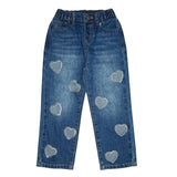 MINI DREAMERS AMELIA CRYSTAL HEARTS DENIM PANT - DENIM