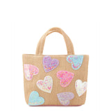 OMG ACCESSORIES CONFETTI HEARTS STRAW MINI TOTE BAG