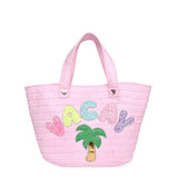 OMG ACCESSORIES VACAY STRAW TOTE BAG - PINK