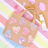 OMG ACCESSORIES CONFETTI HEARTS STRAW MINI TOTE BAG