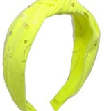 BARI LYNN SMILEY KNOT HEADBAND - NEON YELLOW